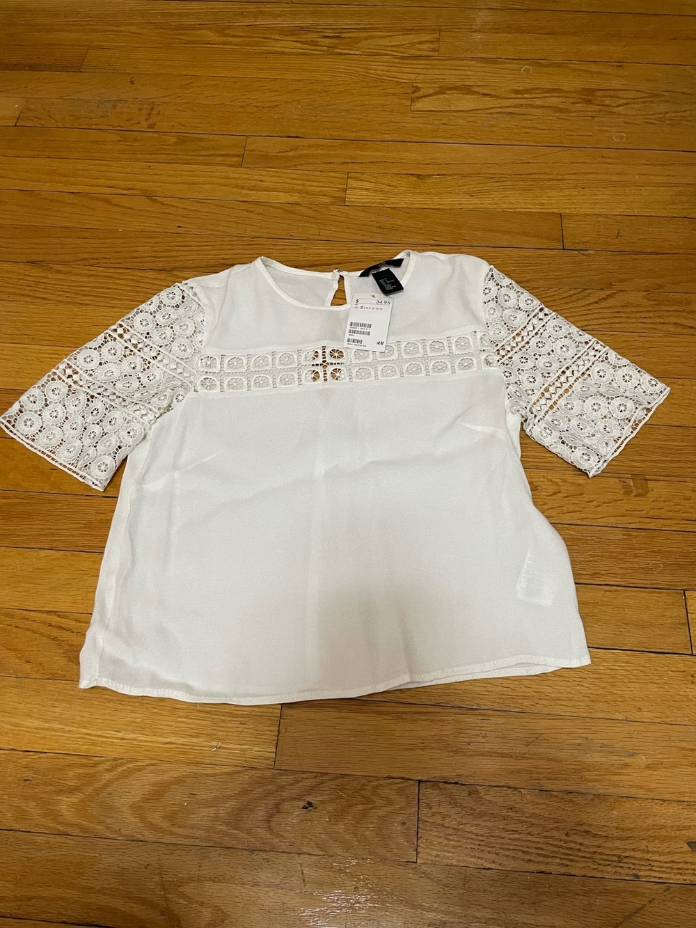 H&M White Lace Sleeve Blouse NWT